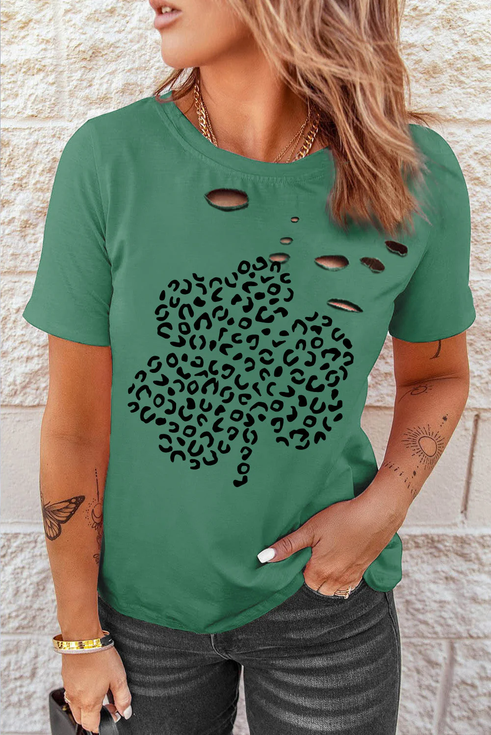 Army Green Plants Casual T-shirt.