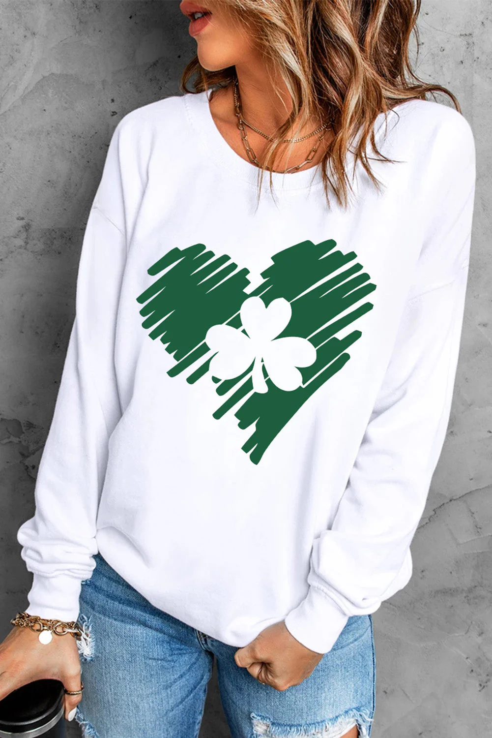 St. Patrick's Day Clover Round Neck Shift Casual sweatshirt.