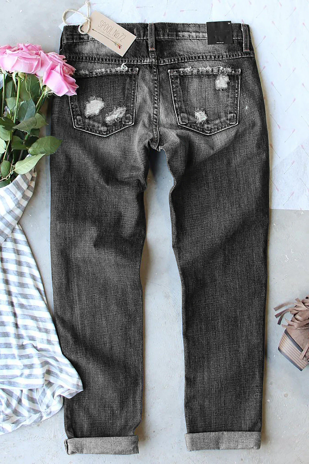 Baseball Ripped Casual Denim Jeans.