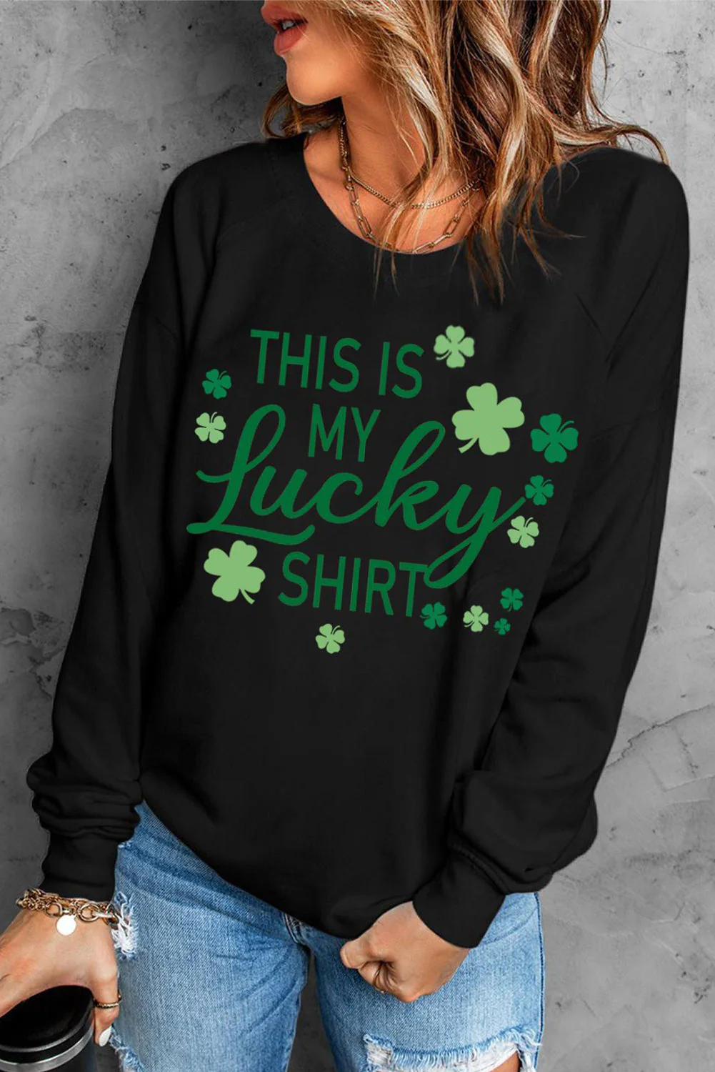 This is My Lucky Shirt  Round Neck  Casual Pullover Sweatshirt.