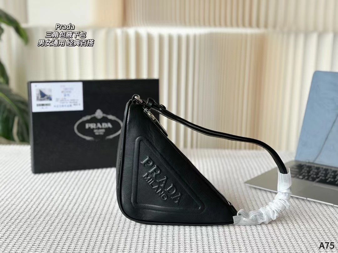 Prada Triangle Pouch   Clutch In Black Saffiano Leather - Fashionzone