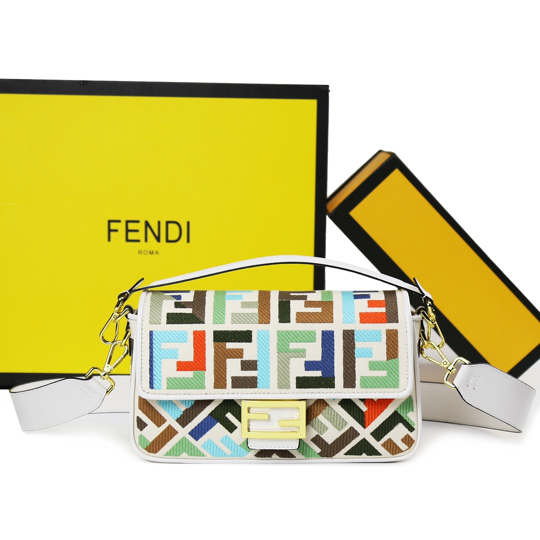 Fendi colored embroidery Baguette bag