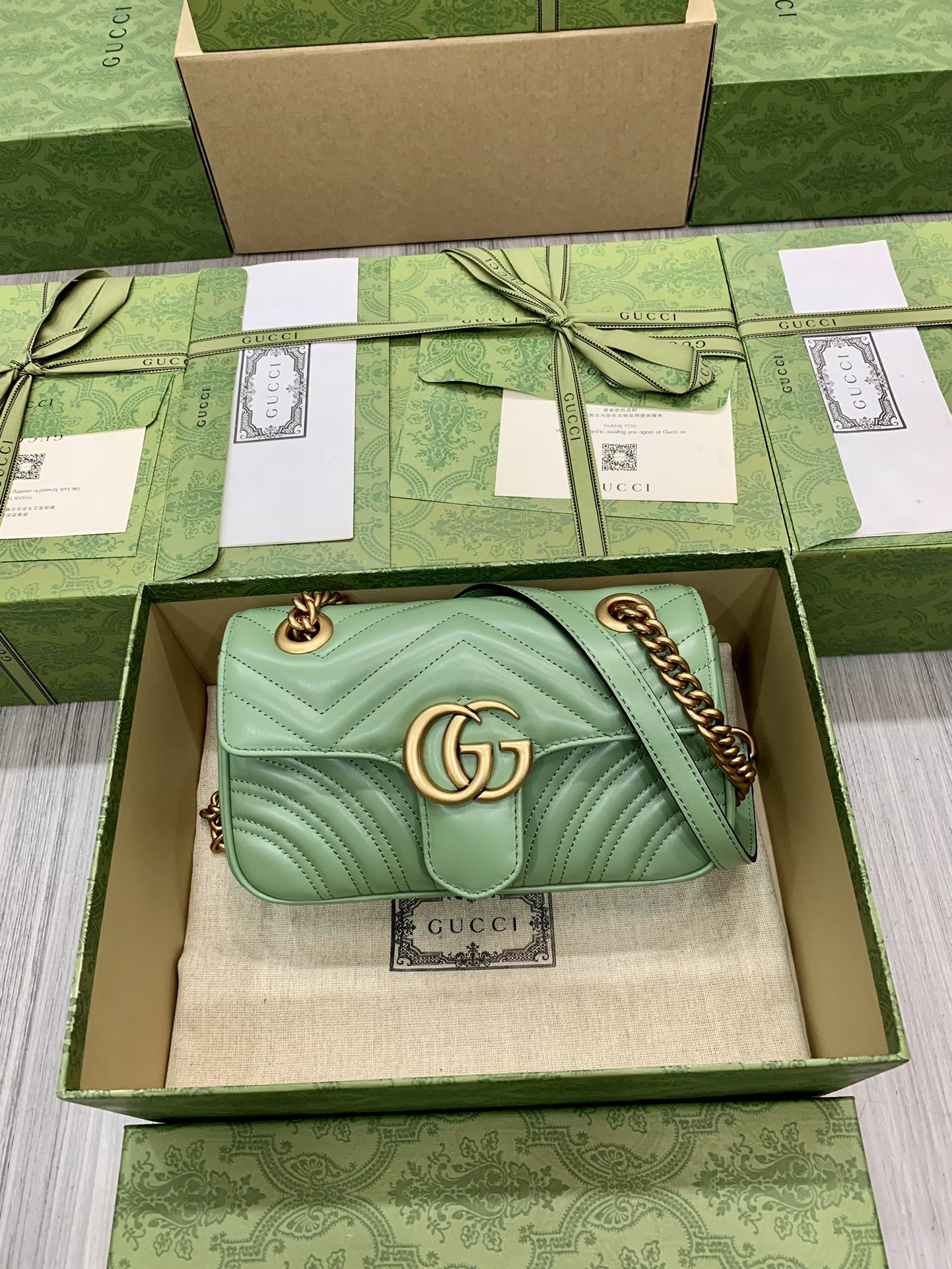 Top version Gucci GG Marmont chain bag factory leather