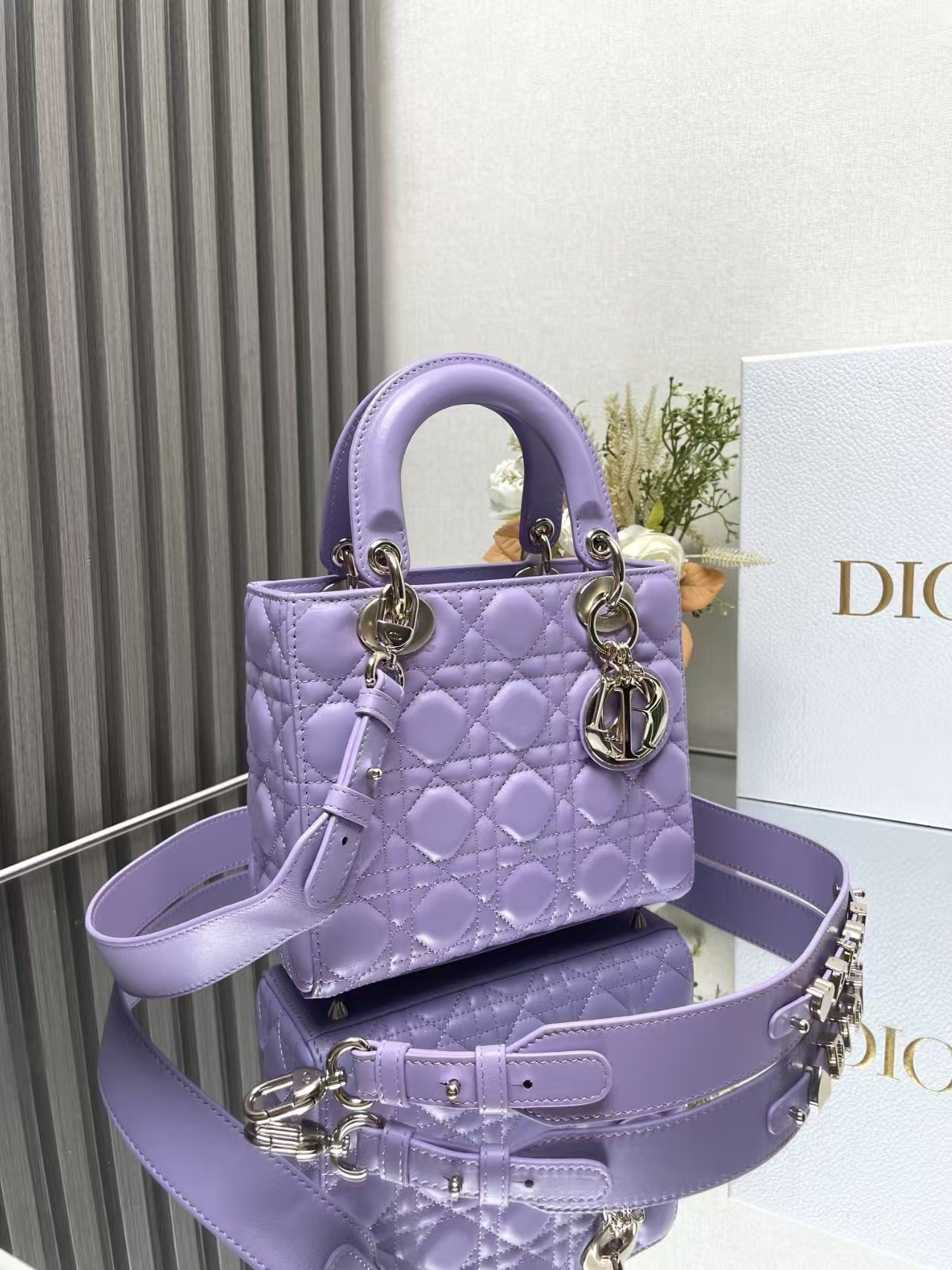 Top version Dior lady Purple sheepskin handbag