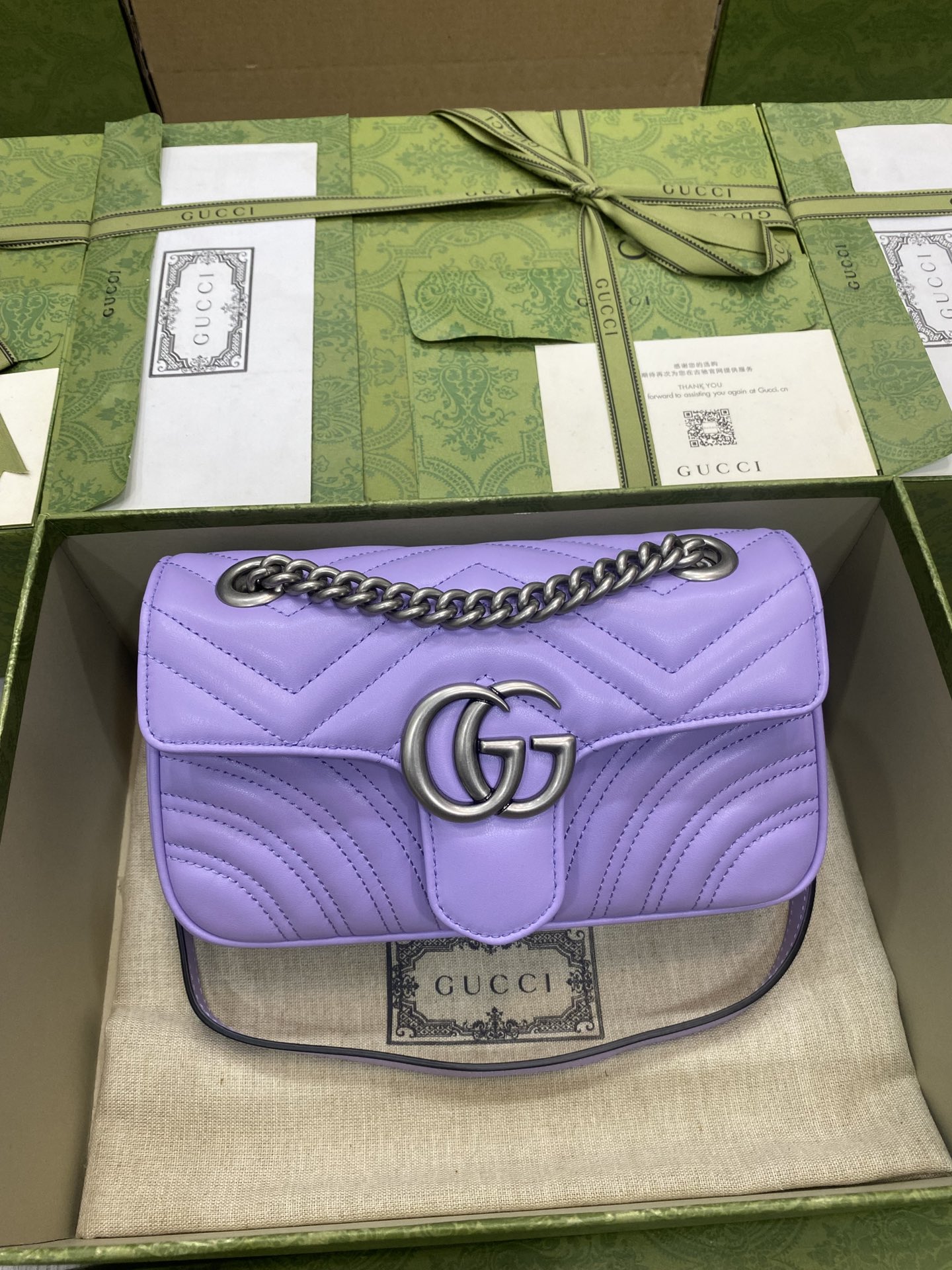 Top version Gucci GG Marmont chain bag factory leather