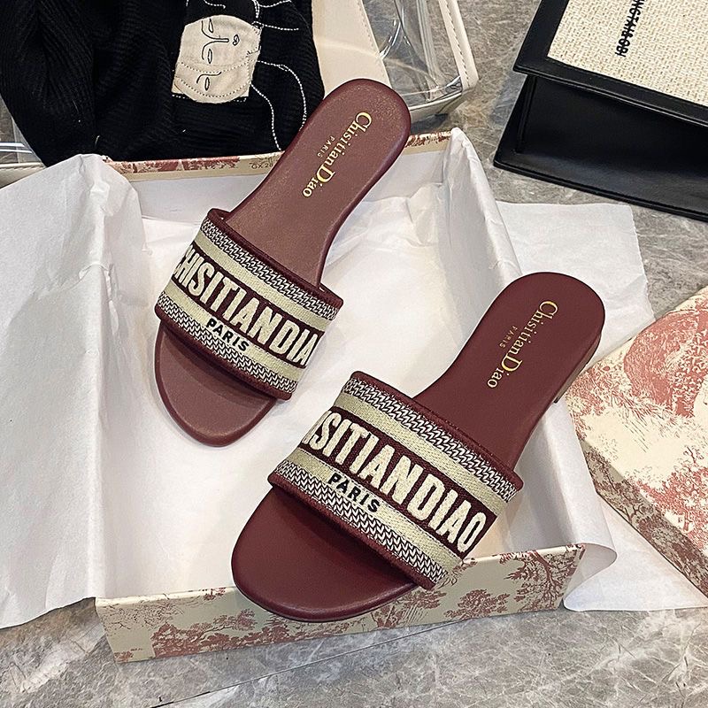 Embroidered Dior monogram flip-flops with beach sandals