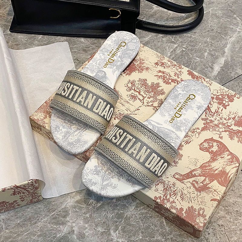 Embroidered Dior monogram flip-flops with beach sandals
