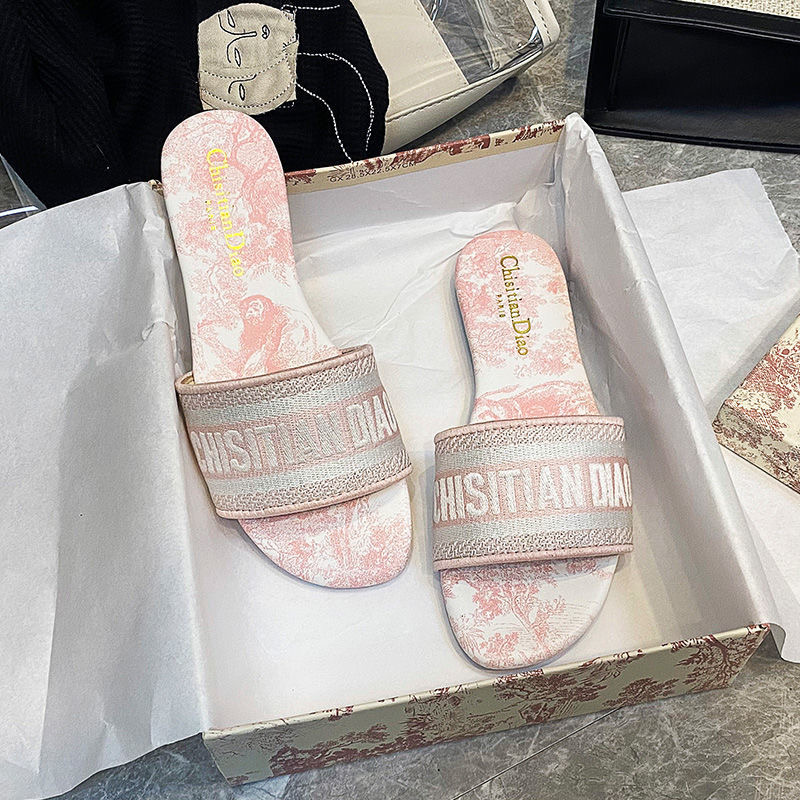 Embroidered Dior monogram flip-flops with beach sandals