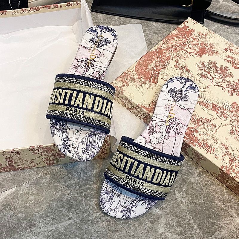 Embroidered Dior monogram flip-flops with beach sandals