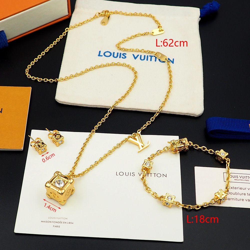 LV Necklace bracelet earrings cube dice series set