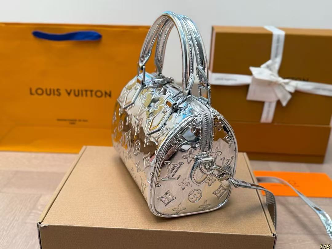 Louis Vuitton speedy silver patent leather bag