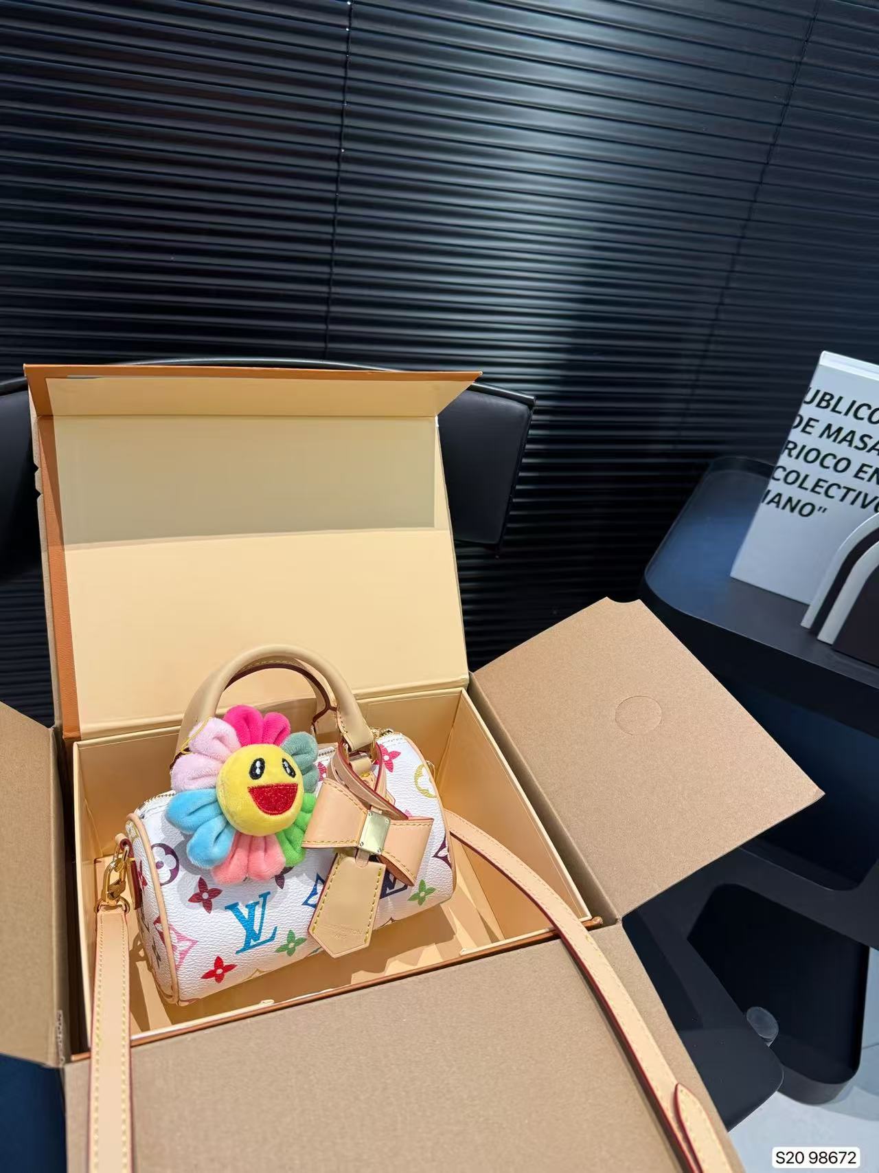 LV white three-color baguette bag