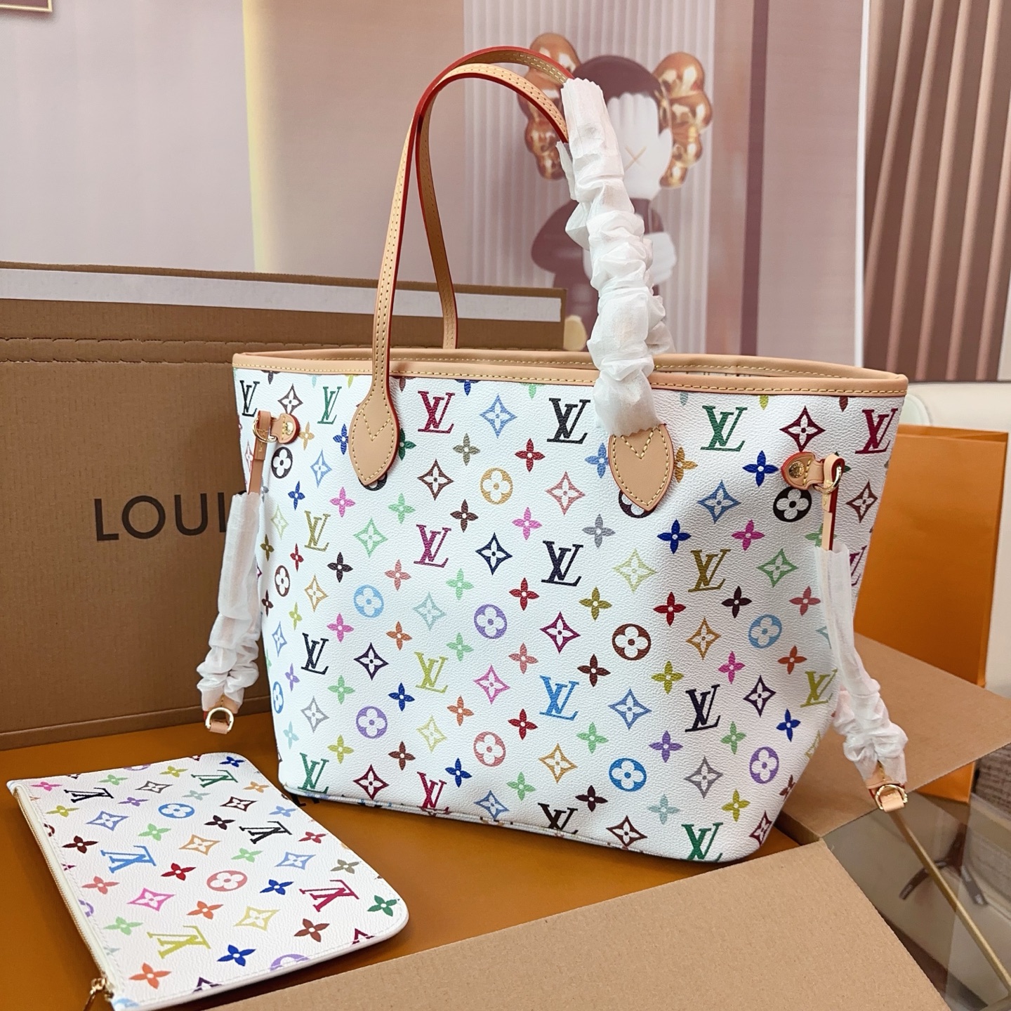 Louis Vuitton Takashi Murakami white shopping bag