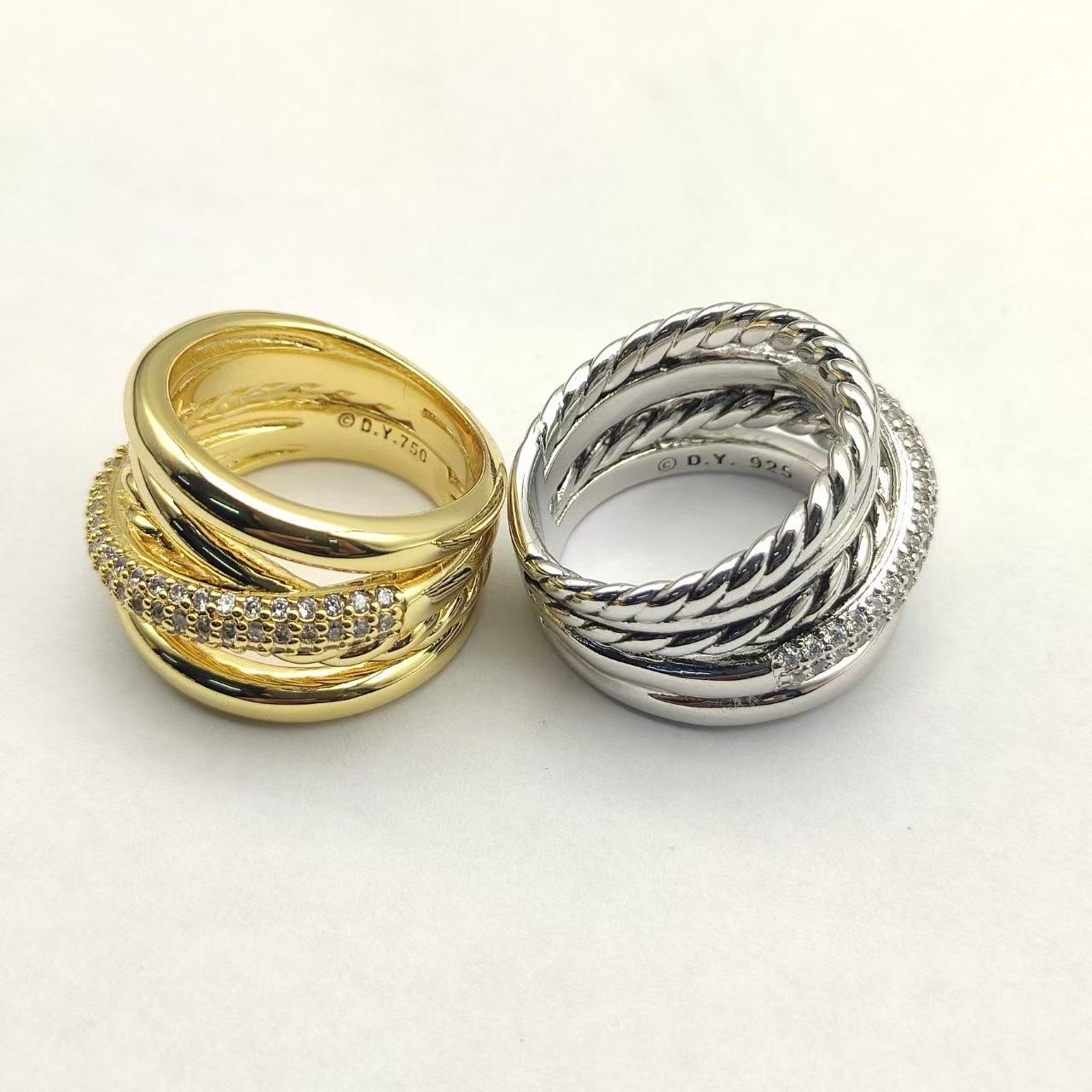 David Yurman 17.5mm silver five-thread cross-diamond ring