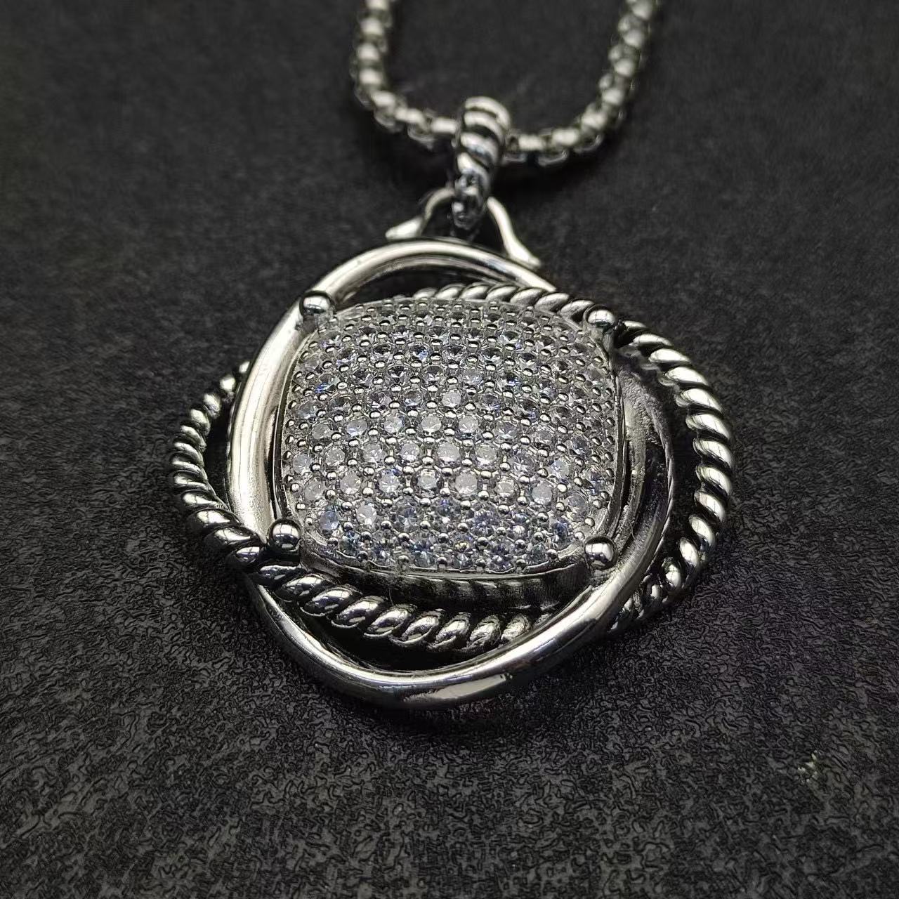 David Yurman 32mm full diamond-piece square necklace