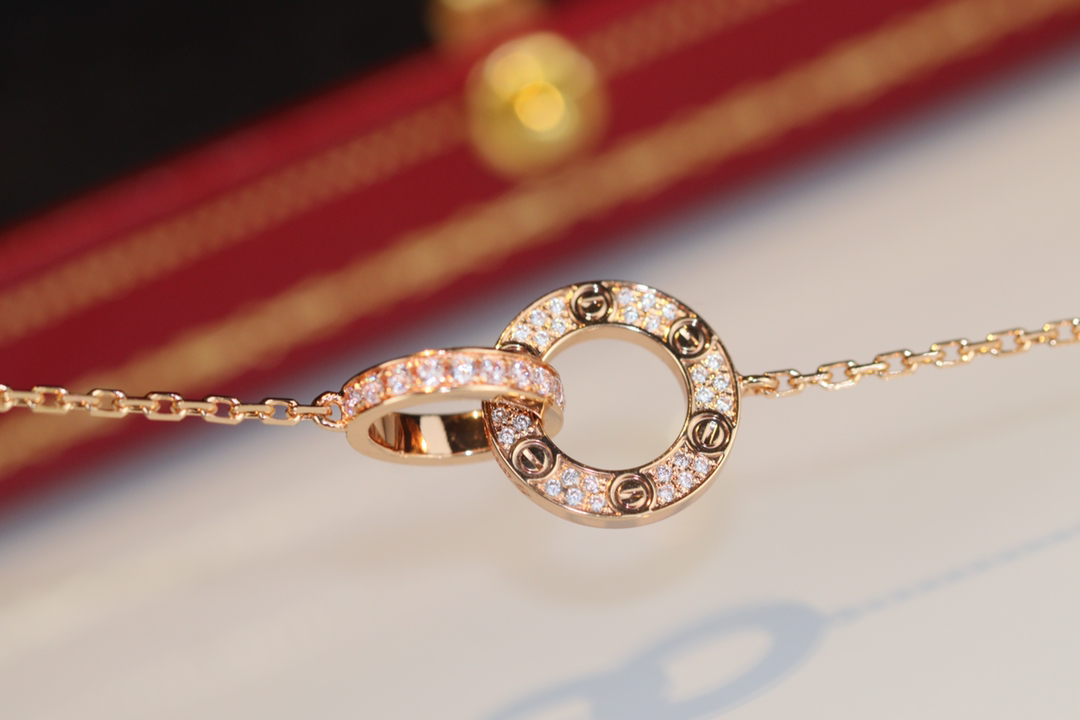Cartier Love full diamond double ring necklace