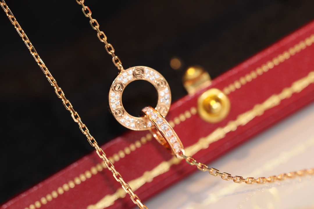 Cartier Love full diamond double ring necklace