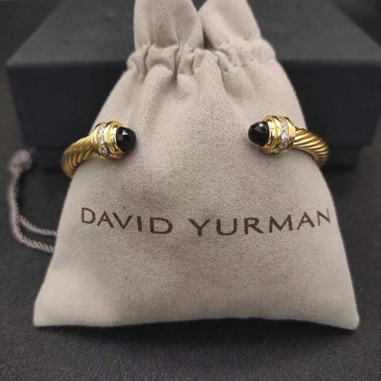 David Yurman 5MM gold Black diamond bracelet with diamond
