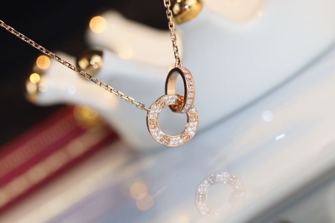Cartier Love full diamond double ring necklace