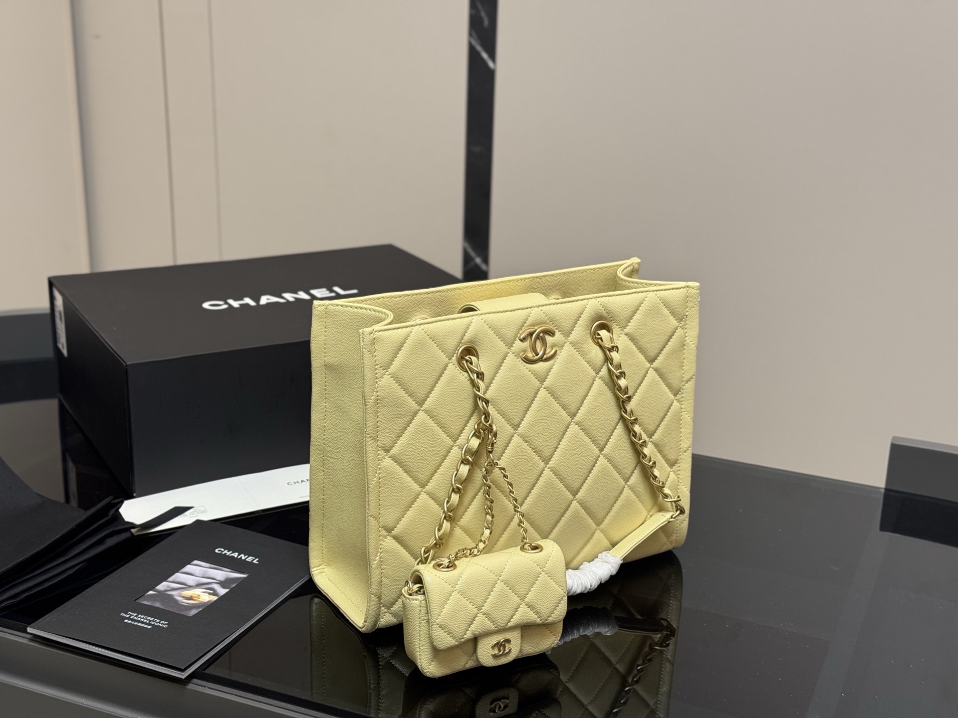 Chanel tote shopping bag and mini small bag set
