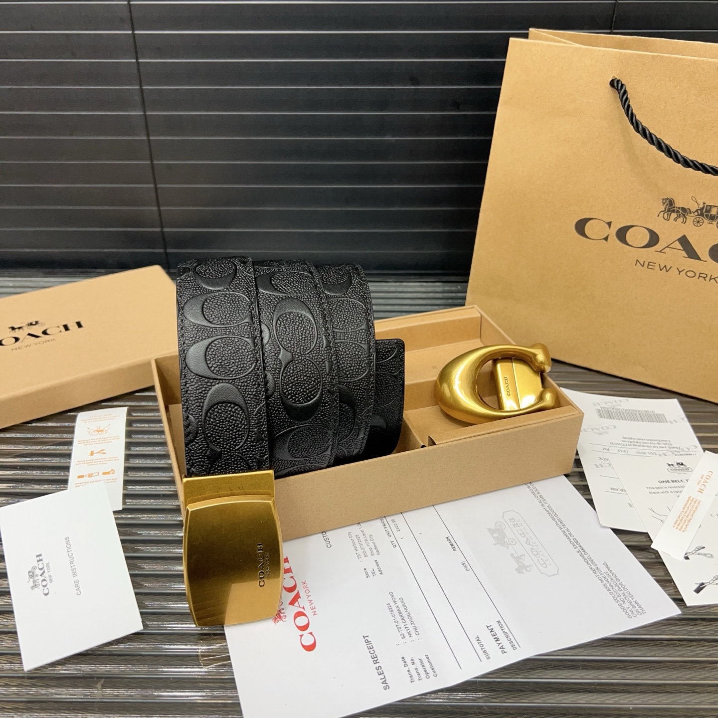 Coach Double Toe Box cowhide belt for men