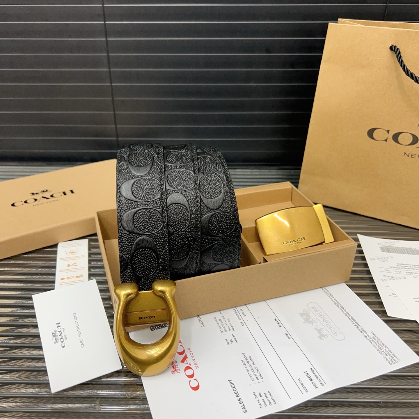 Coach Double Toe Box cowhide belt for men