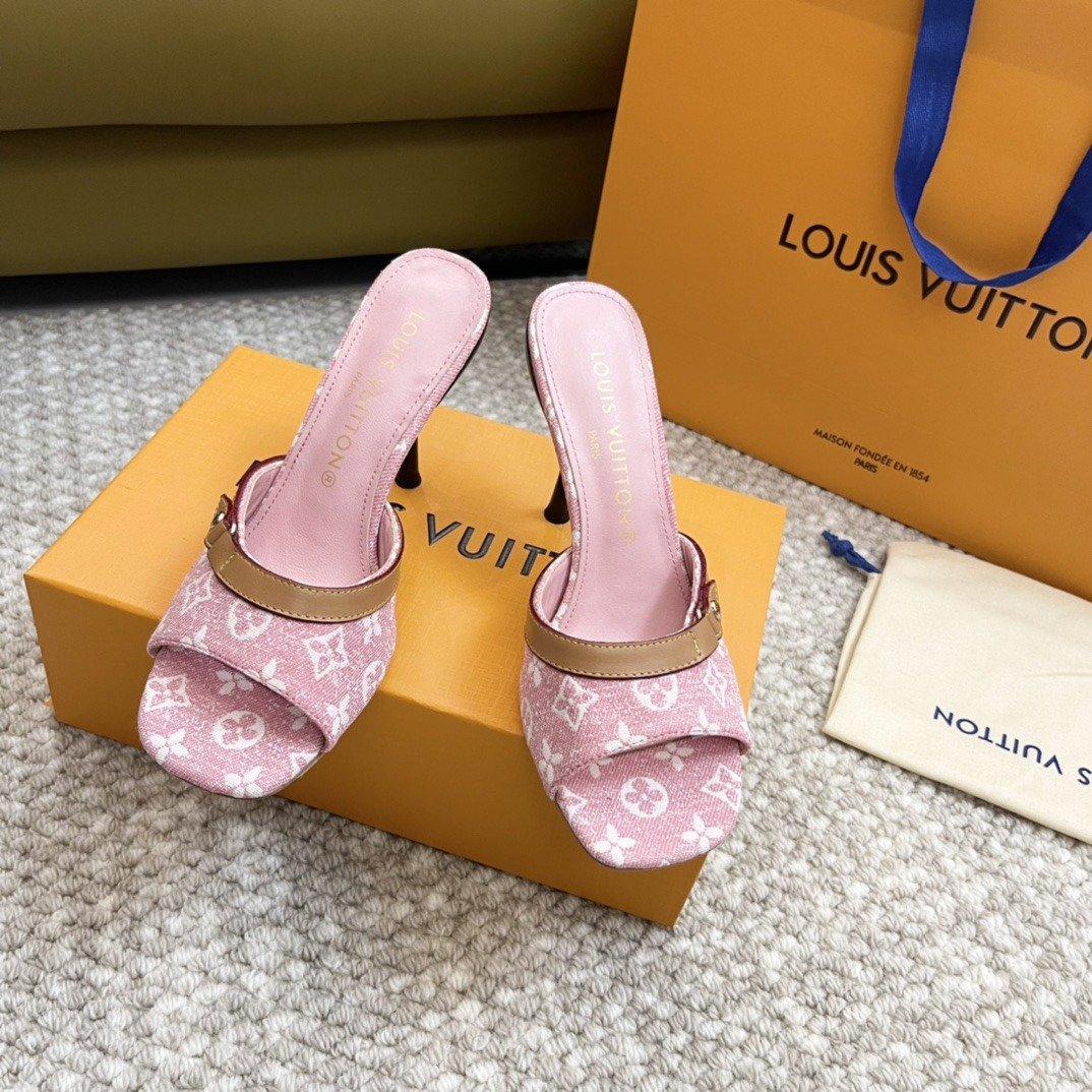 lv spring denim pink high heels