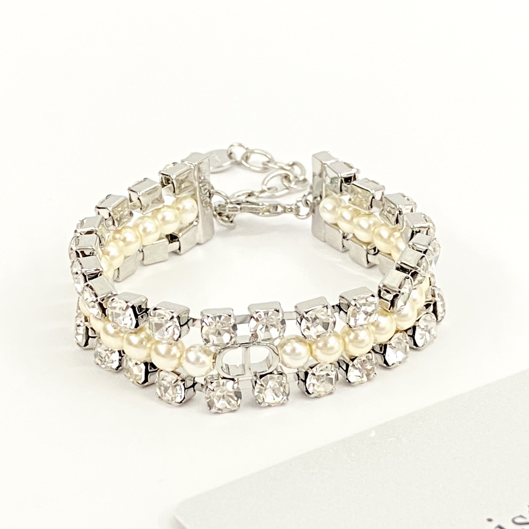 Dior diamond and pearl bracelet