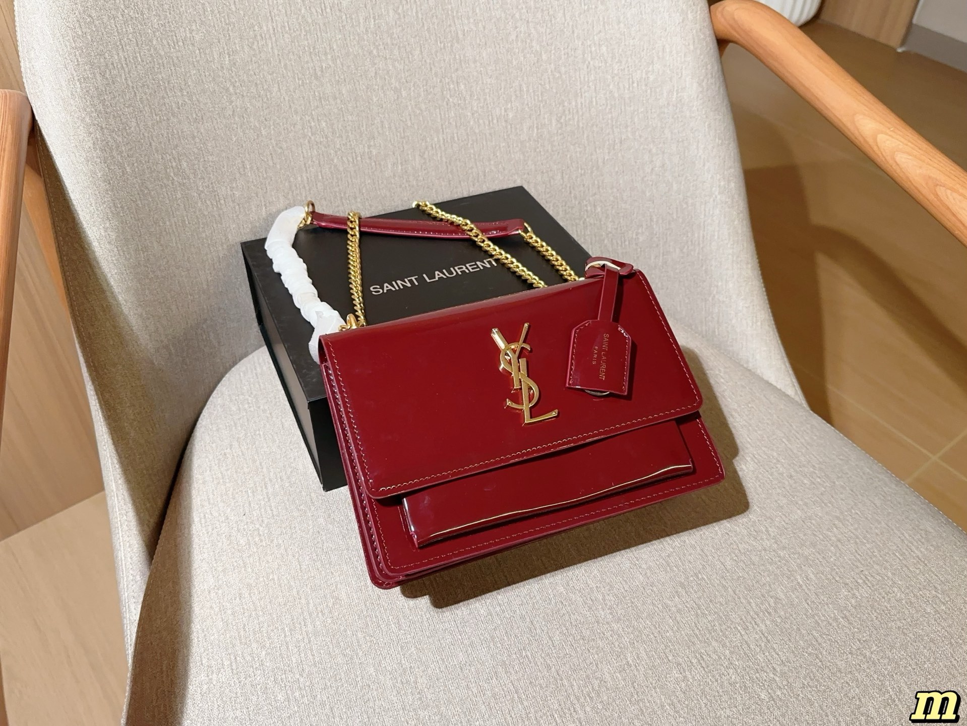 YSL patent leather flip-top chain organ bag