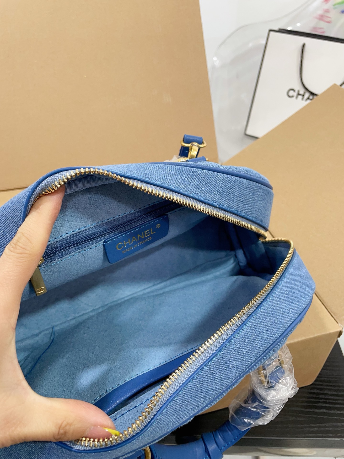 Chanel denim bowling handbag