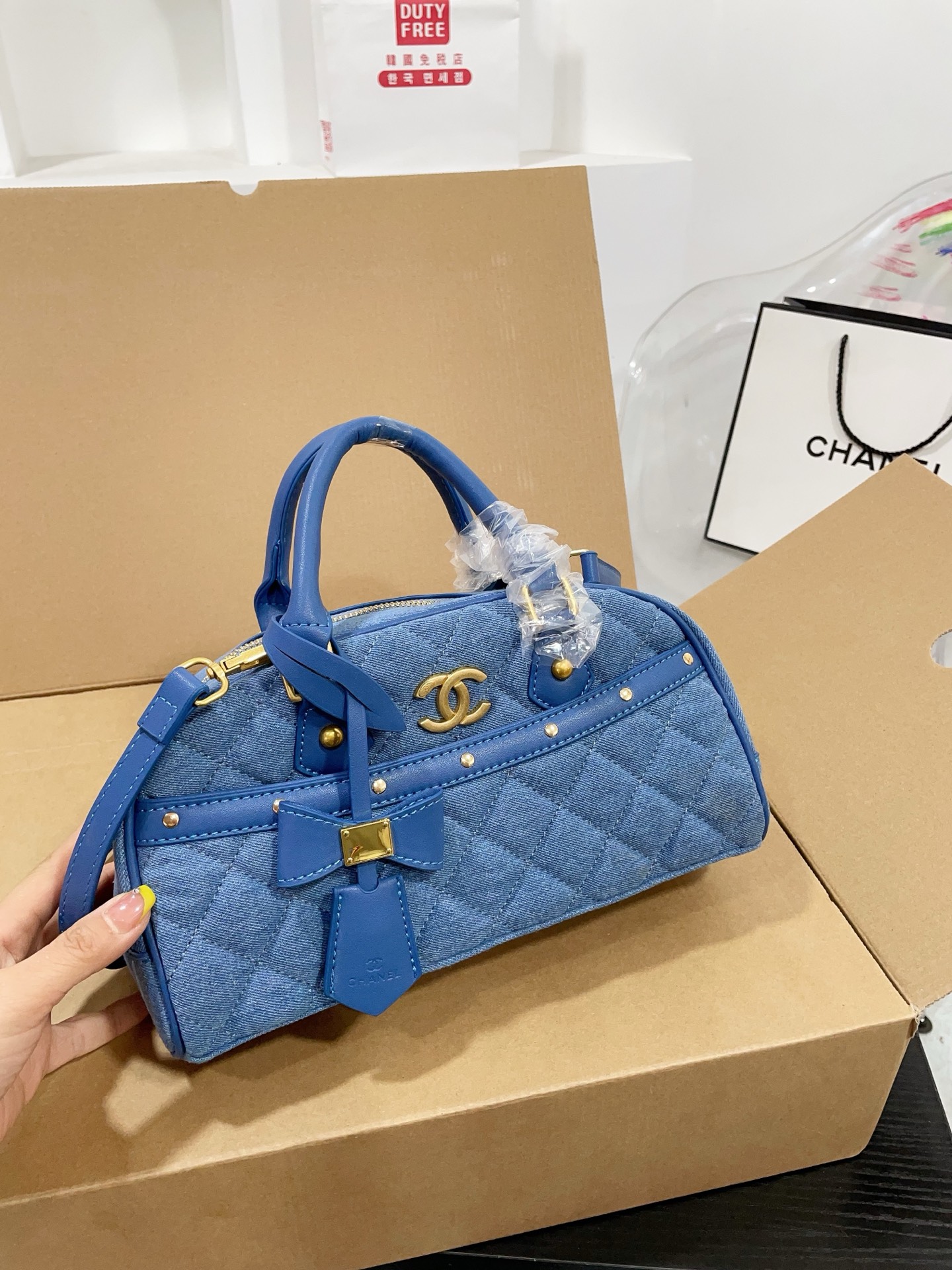 Chanel denim bowling handbag