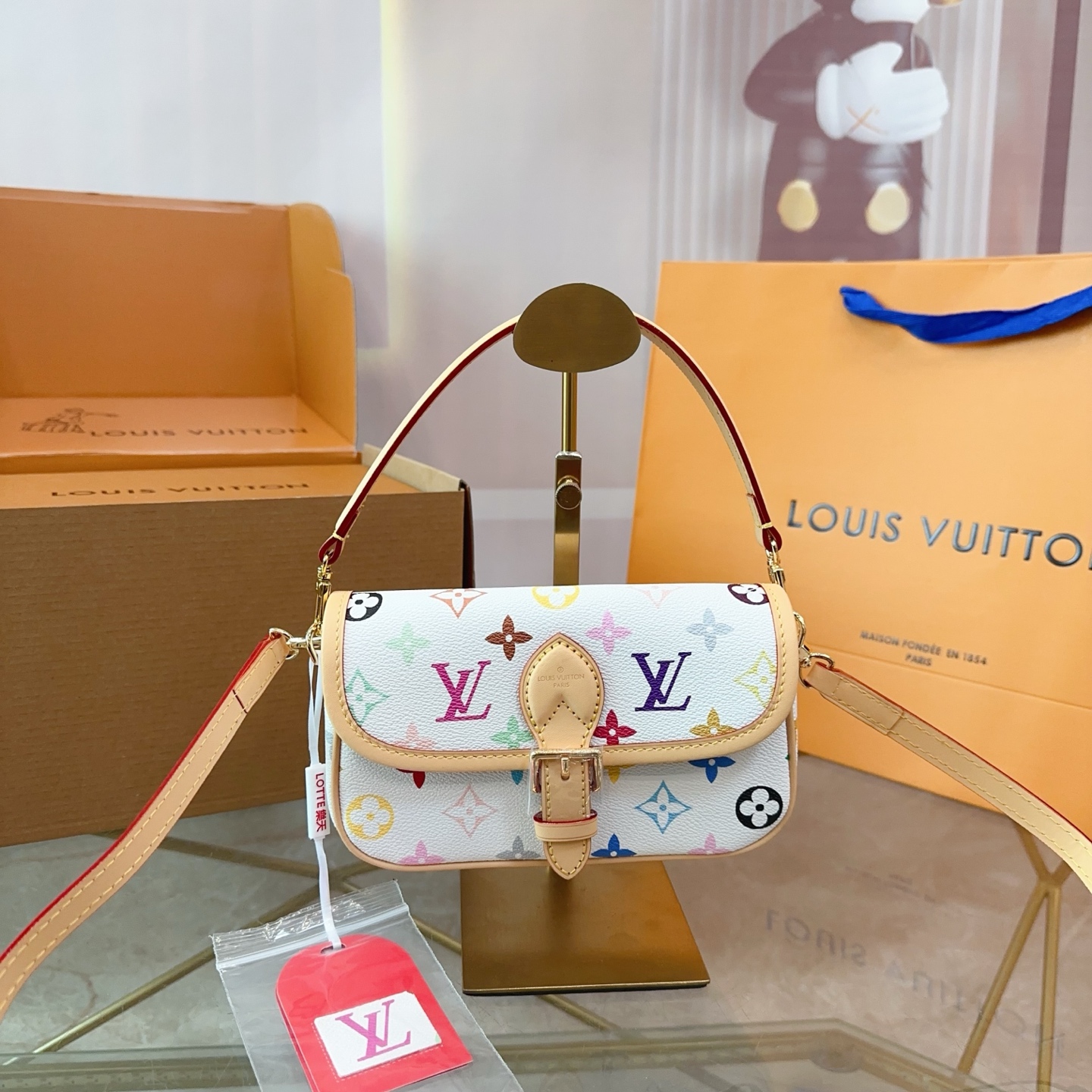 LV White tricolor mini baguette bag