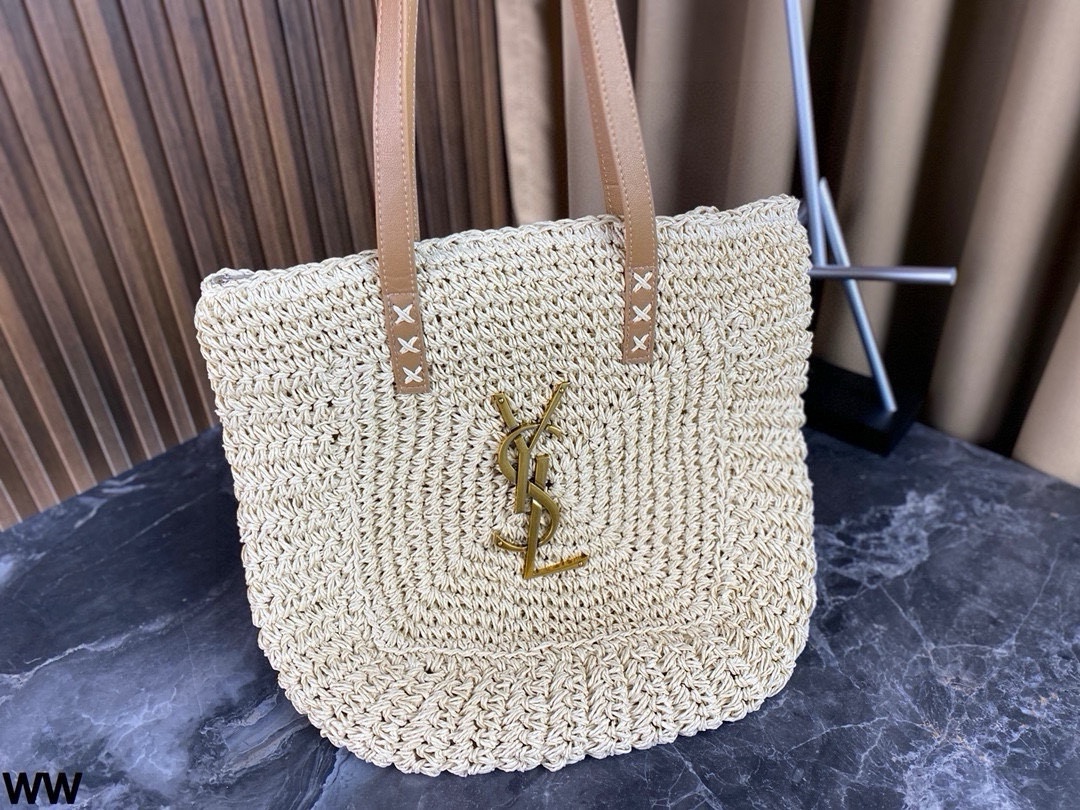 YSL raffia grass woven shopping bags