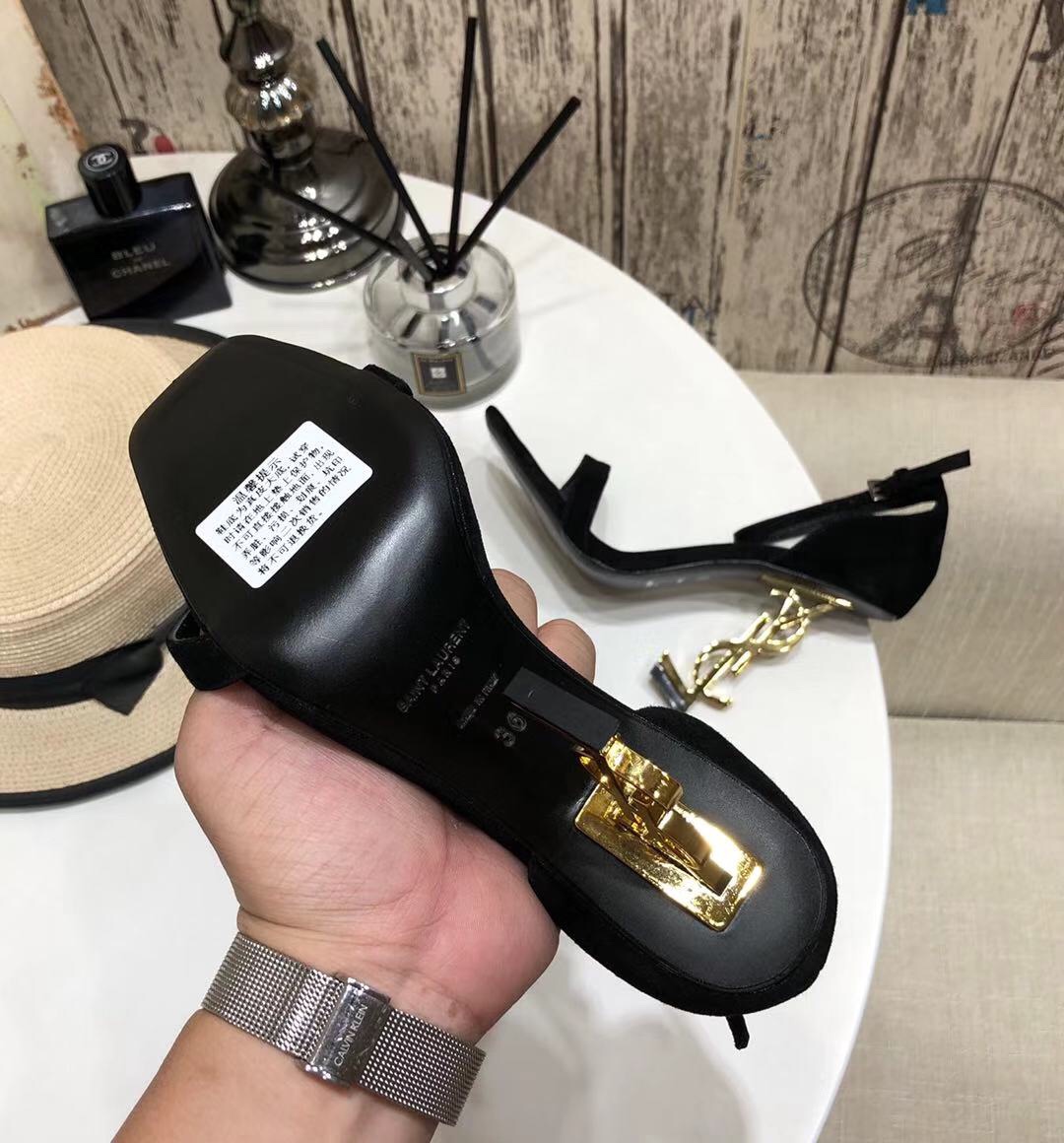 YSL Saint Laurent Sandals Logo heel square toe