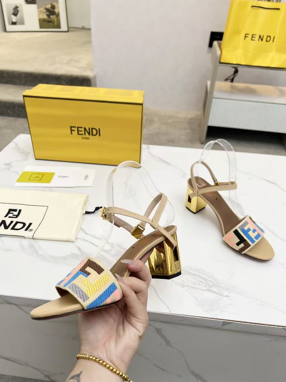 Fendi colorful letter high heels