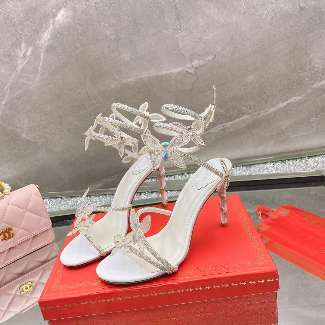 RENE CAOVILLA Butterfly Snake-shaped strappy crystal women's sandals