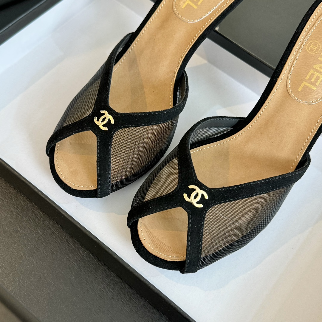 Chanel Leather high-heeled slippers