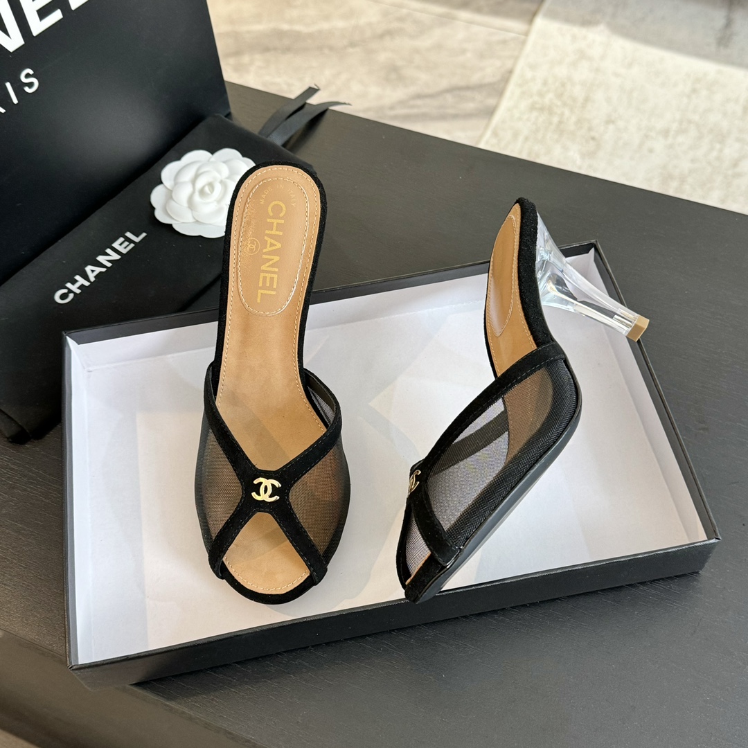 Chanel Leather high-heeled slippers