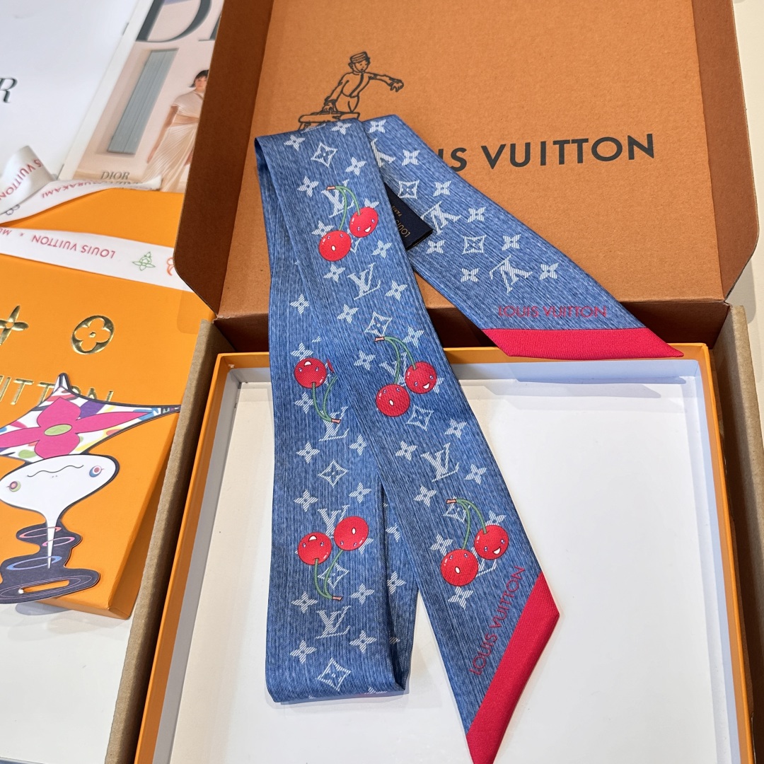 LV Takashi Murakami Peach Silk Scarf twilly