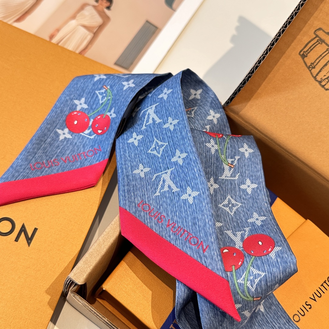 LV Takashi Murakami Peach Silk Scarf twilly