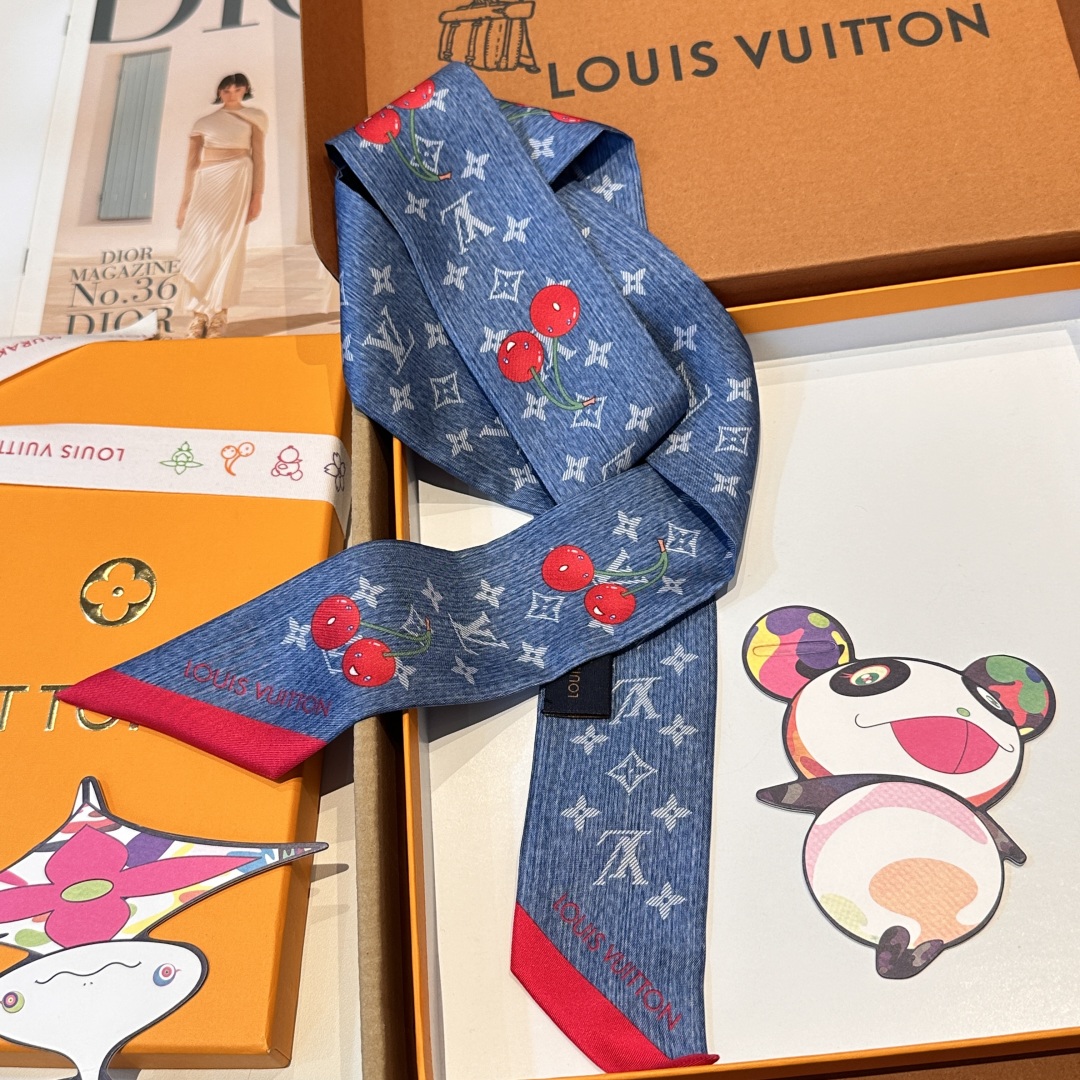 LV Takashi Murakami Peach Silk Scarf twilly