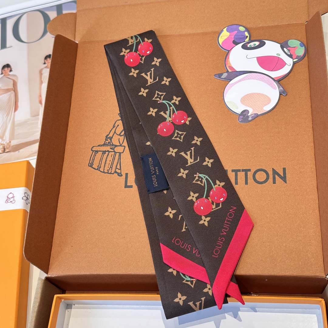 LV Takashi Murakami Peach Silk Scarf twilly