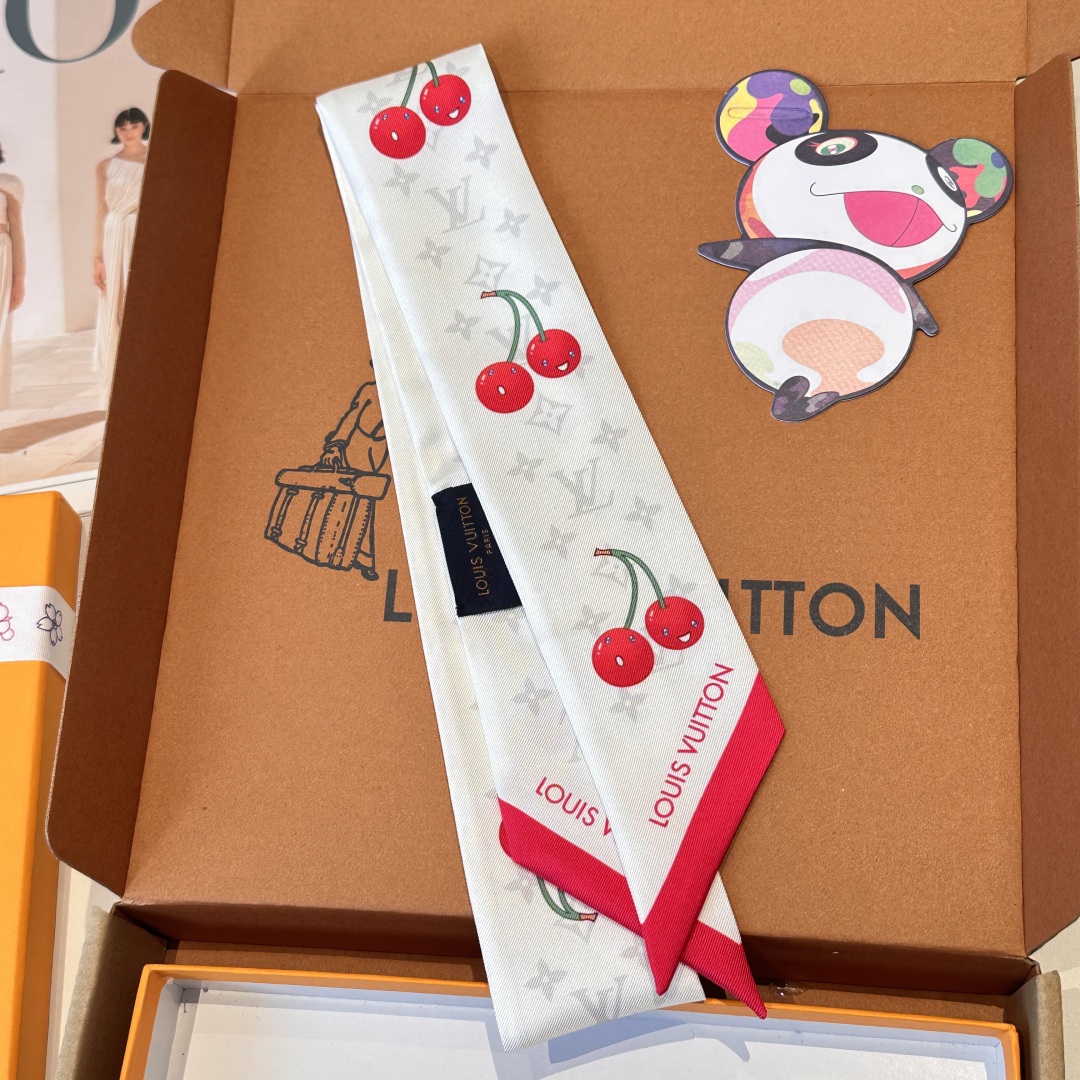 LV Takashi Murakami Peach Silk Scarf twilly