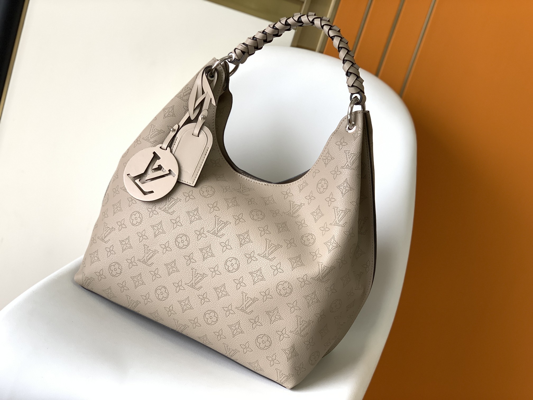 Top version LV carmel taurillon cowhide leather handbag