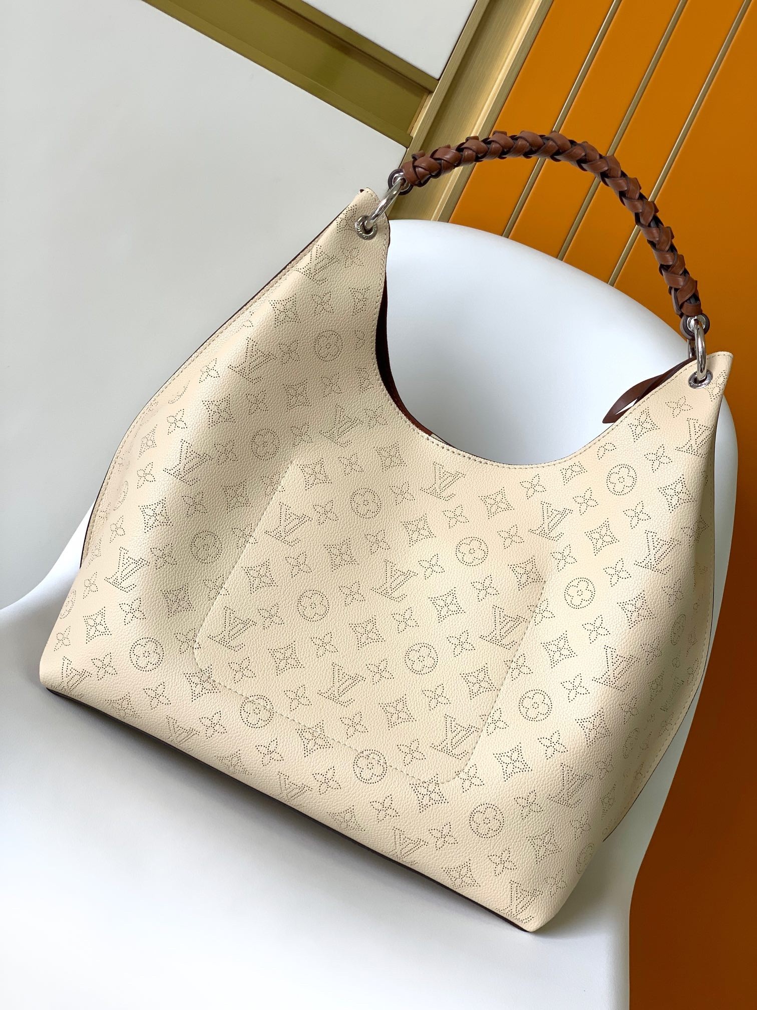 Top version LV carmel taurillon cowhide leather handbag