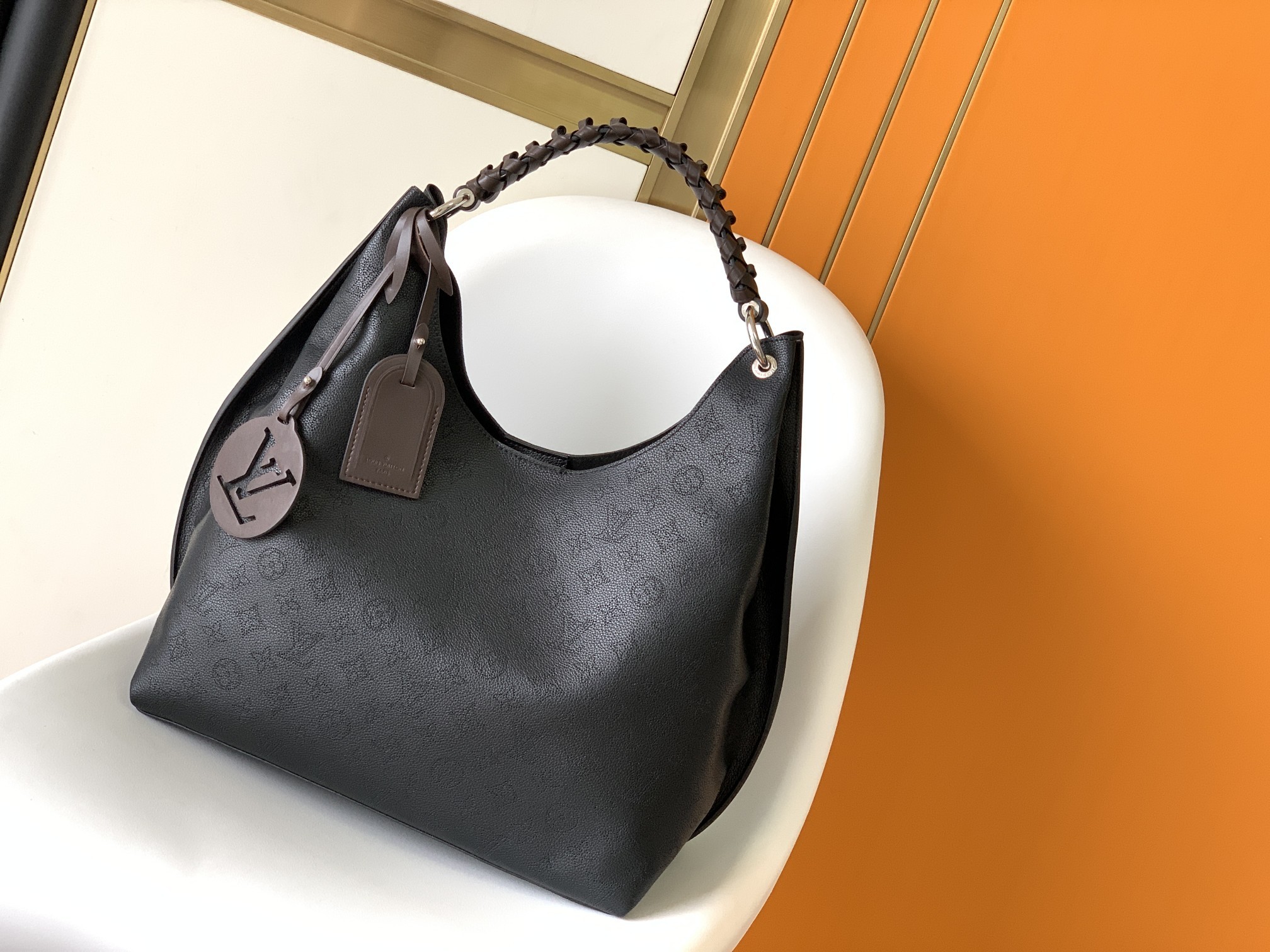 Top version LV carmel taurillon cowhide leather handbag