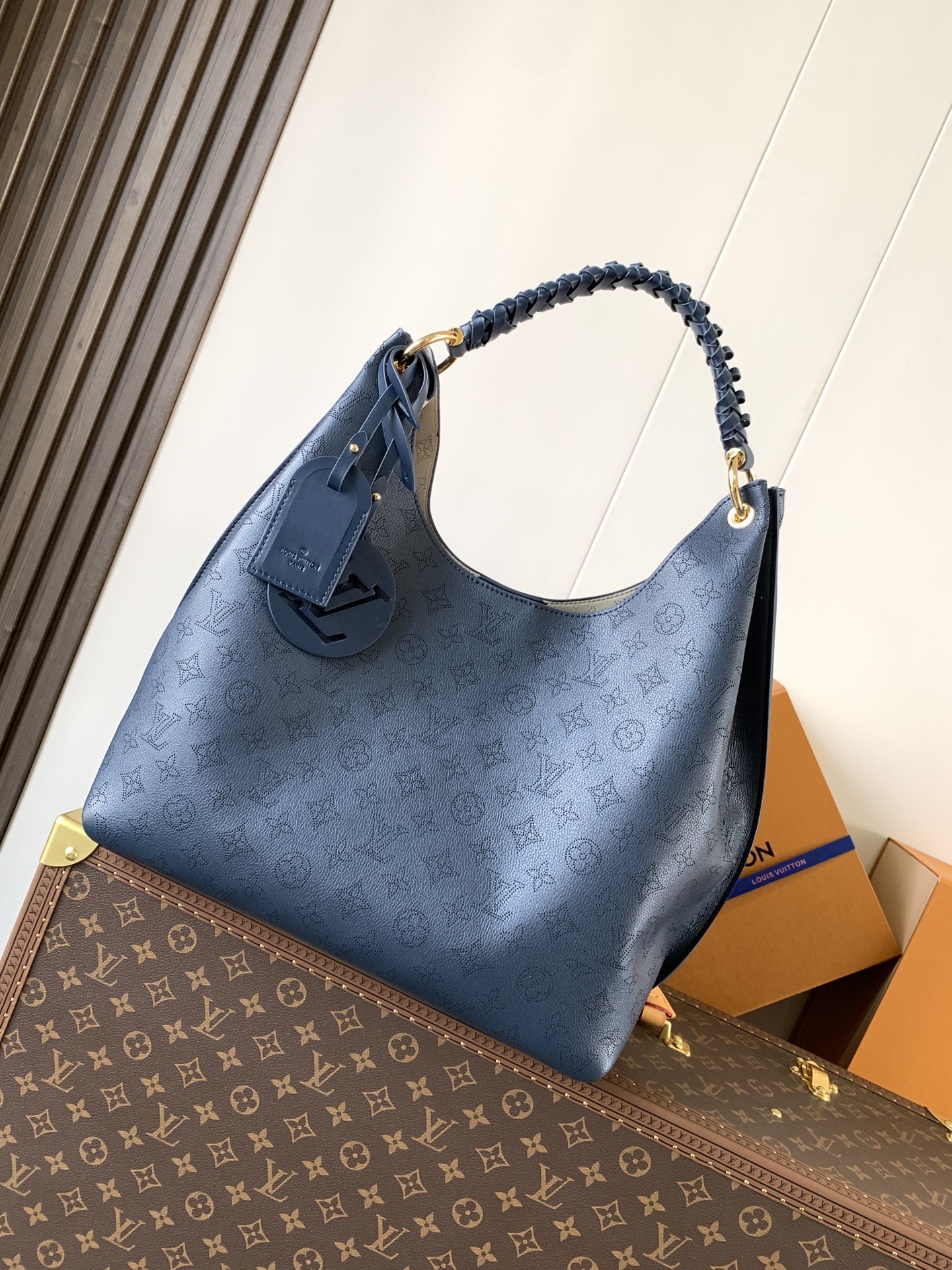 Top version LV carmel taurillon cowhide leather handbag