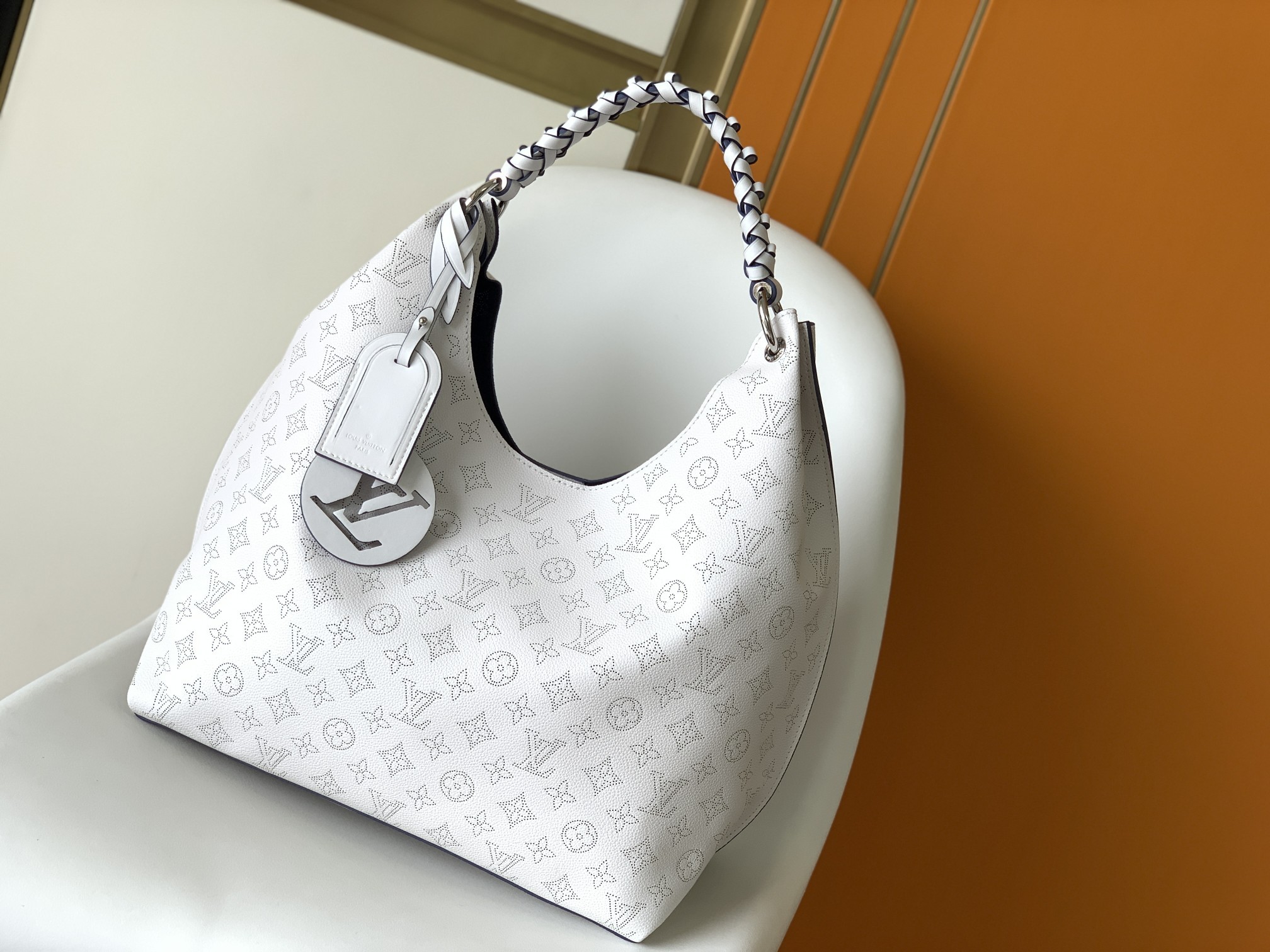 Top version LV carmel taurillon cowhide leather handbag