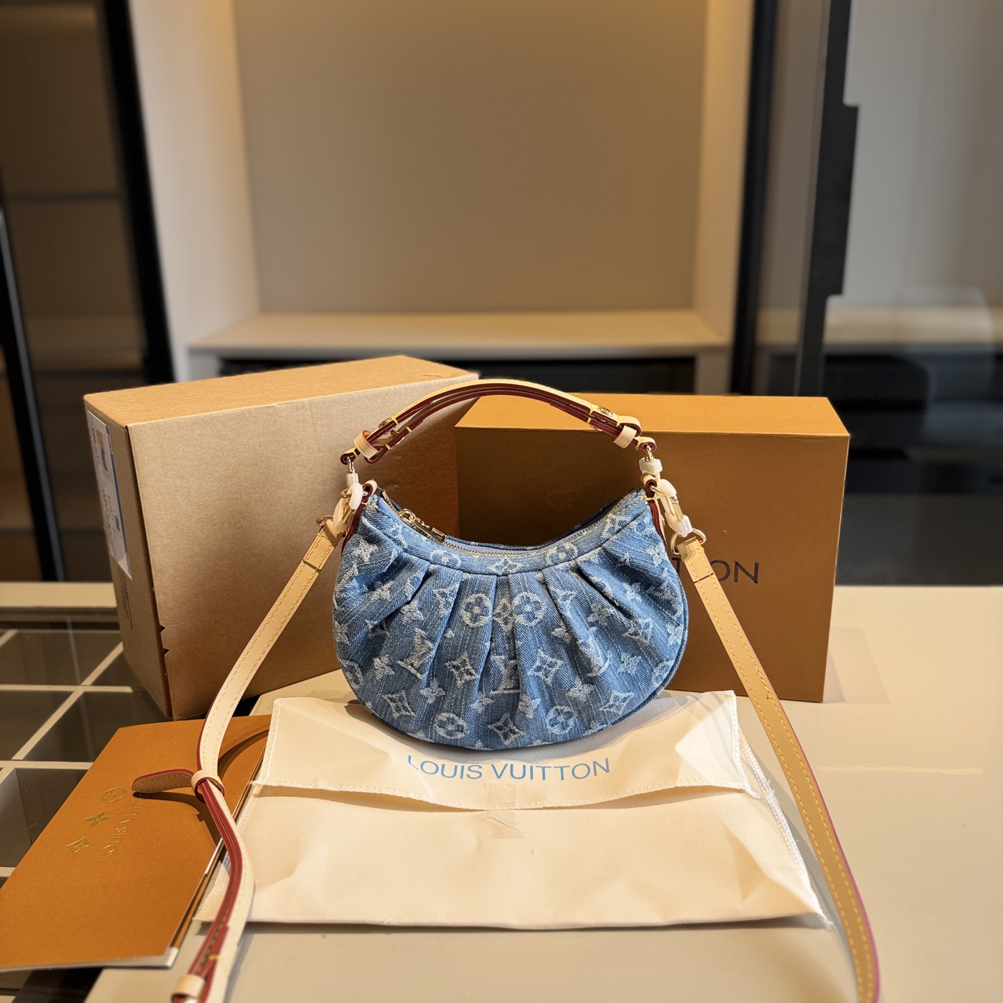 LV mini denim bag