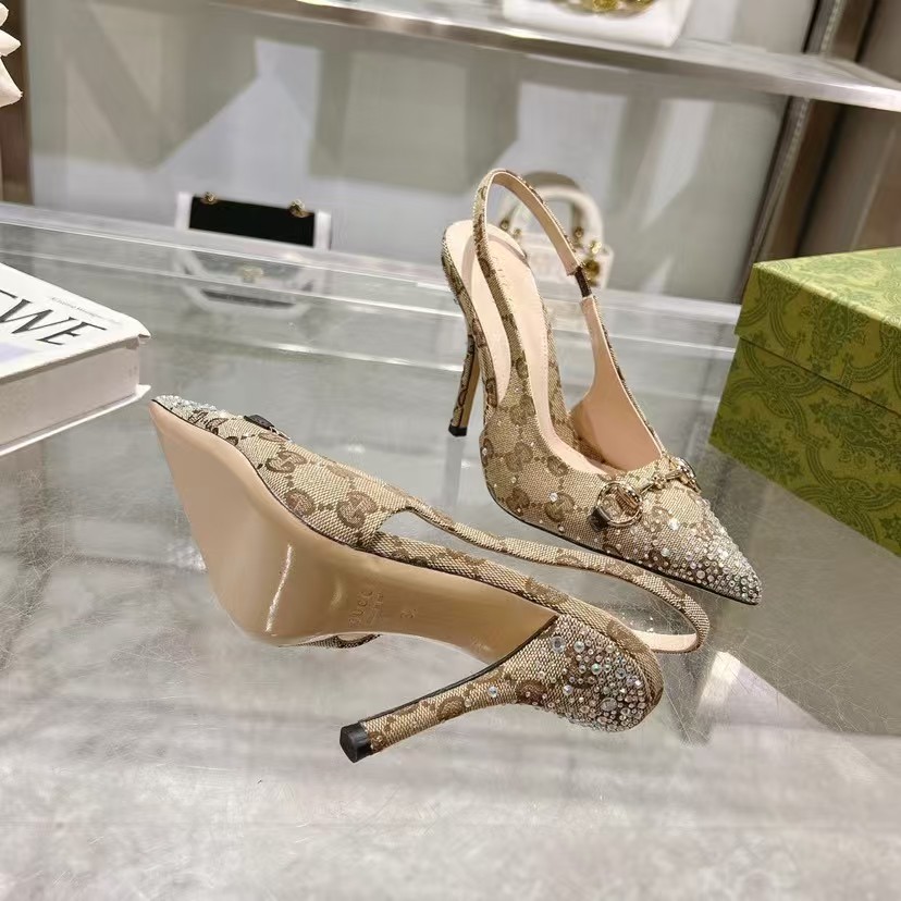 Gucci Horse bit fastener multi-faceted crystal sandals high heels